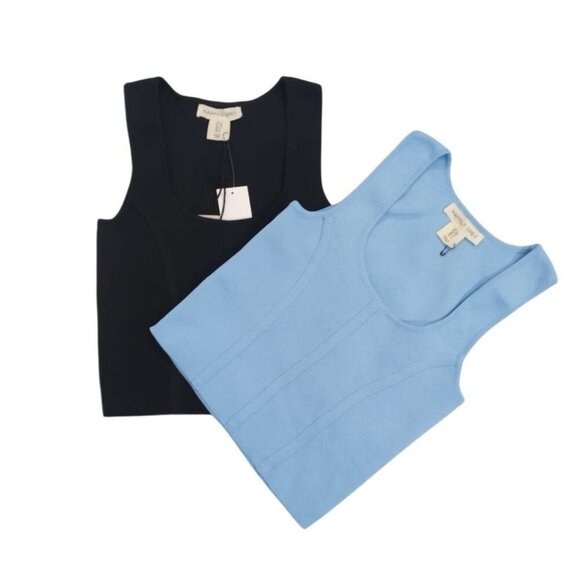 Happily Grey Womens Black & Blue Tank Tops S Polyester Sleeveless Square Neck - Picture 6 of 8